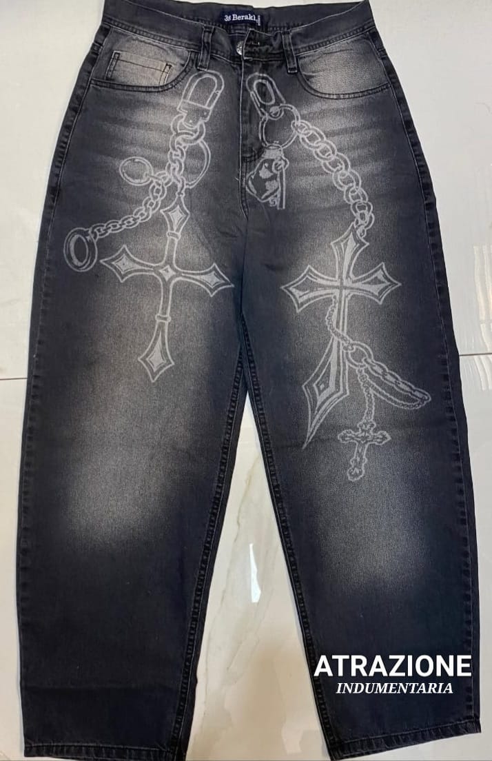 Jeans Baggy con dibujos en láser